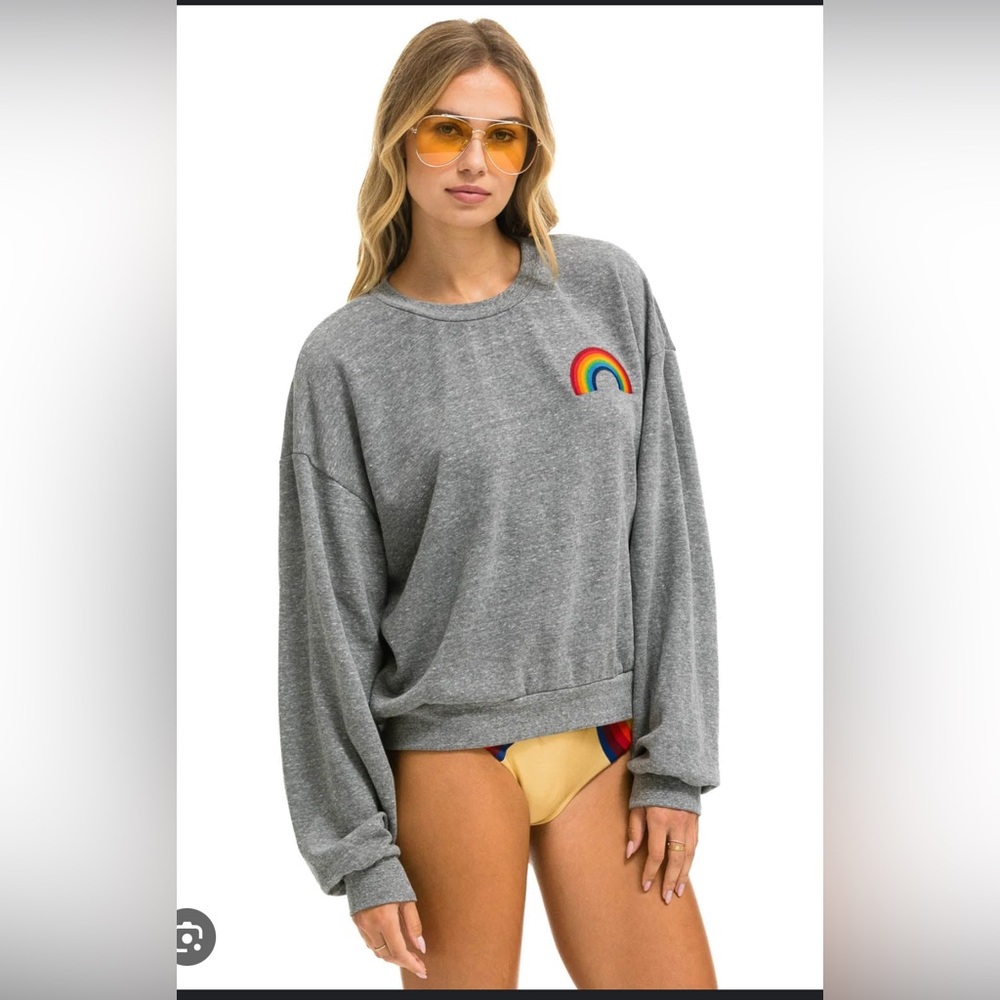 AVIATOR NATION Rainbow Embroidery Relaxed Crew Sweatshirt - Gray